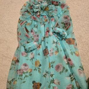 Gucci Kids Floral Dress in Teal and Pink
